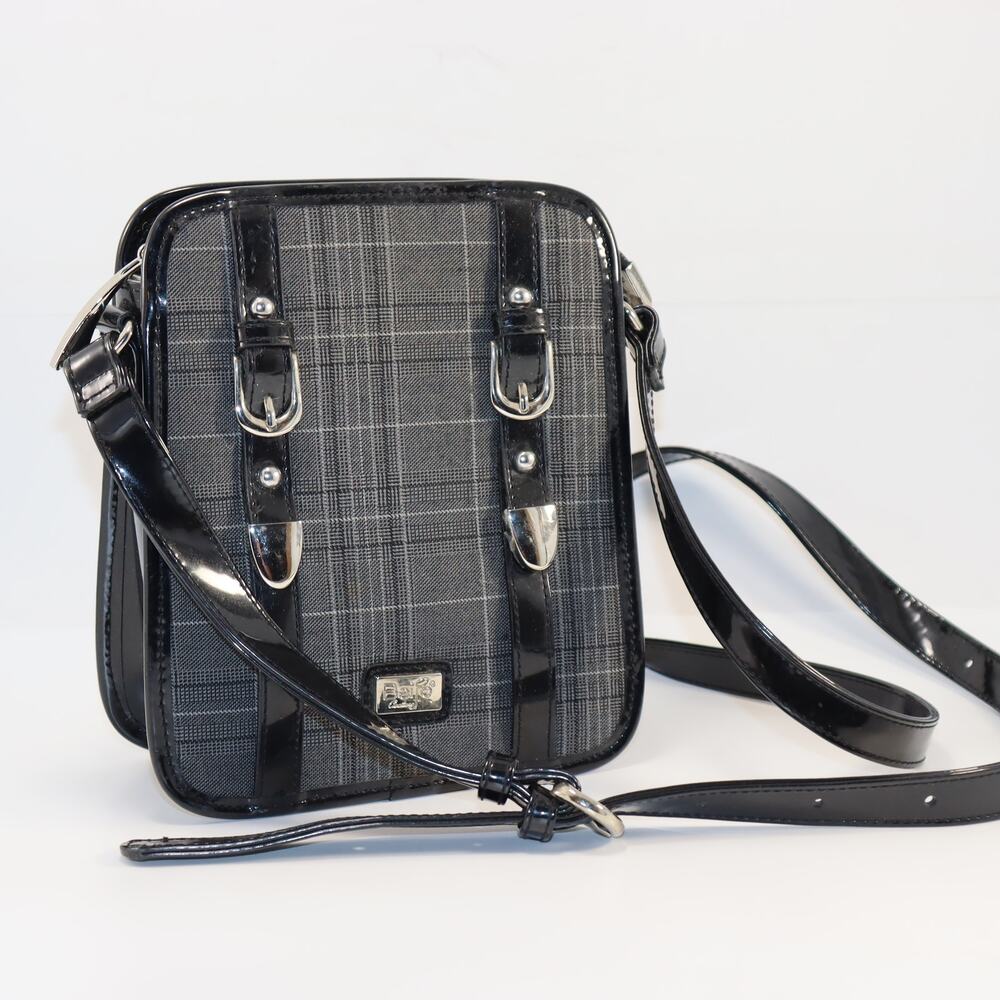 Beijo‎ Plaid Crossbody Bag Black Patent Trim